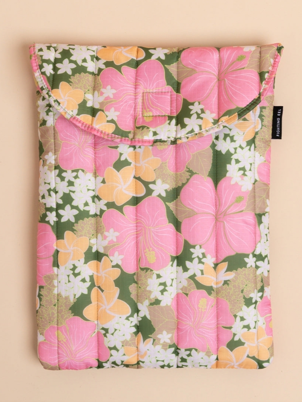 Fighting Eel Quilted Laptop Sleeve 15" in Pesto Retro Bloom (NWT)